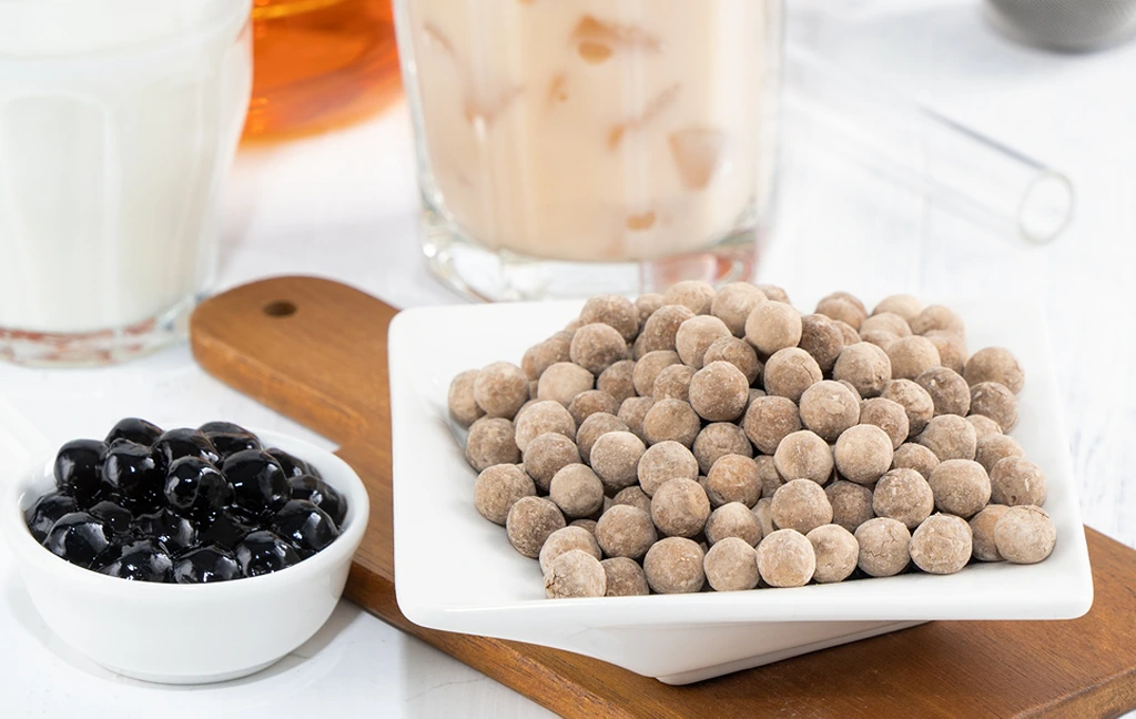 boba pearls in white bowls
