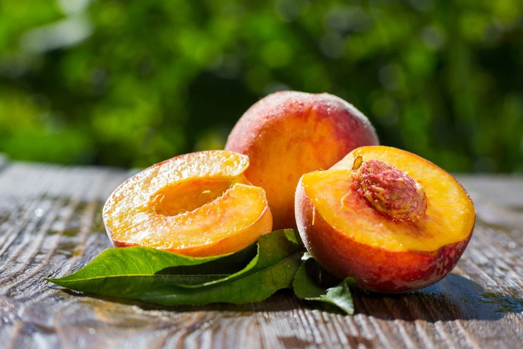 ripe peaches on the table