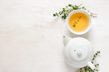 moringa tea in cup and teapot