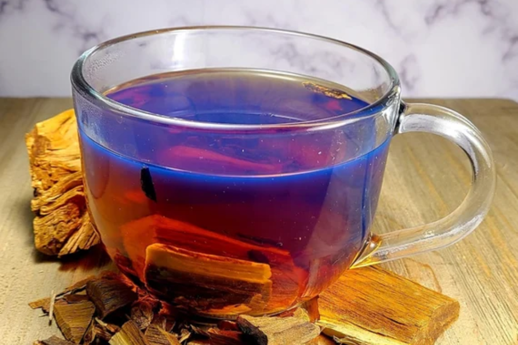 a cup of palo azul tea with barks