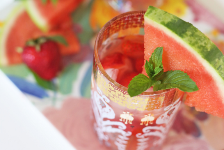 cup of watermelon tea with fresh lemon