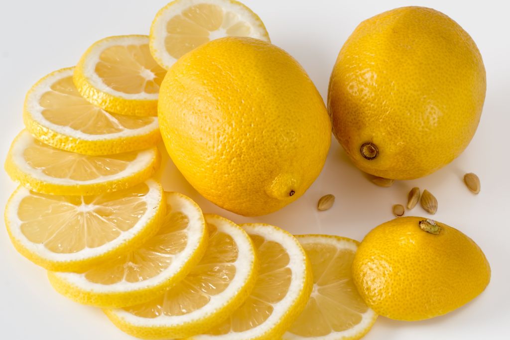 lemon slices on white table