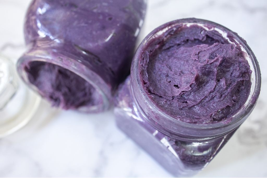 ube or purple yam in a glass of jar