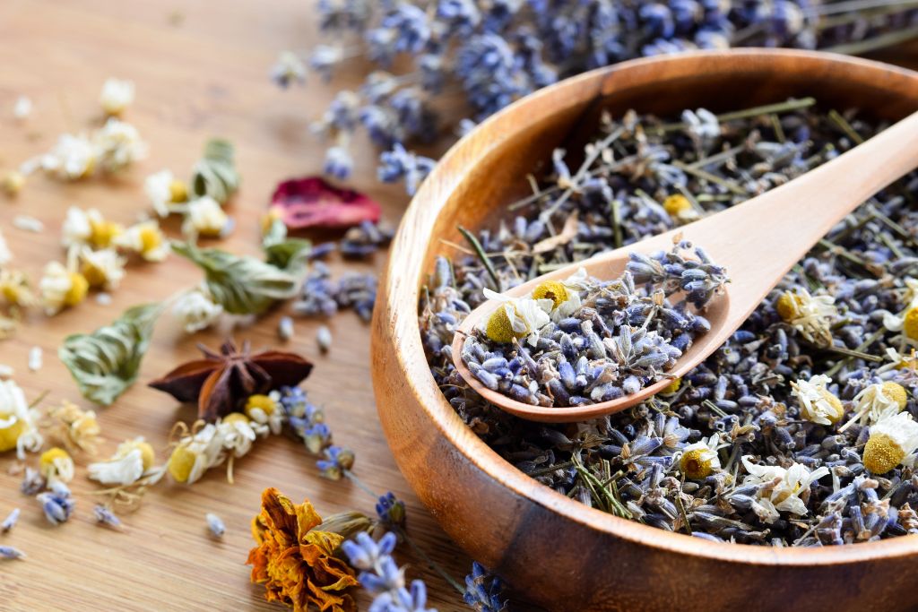 dried herbs of lavander and chamomile