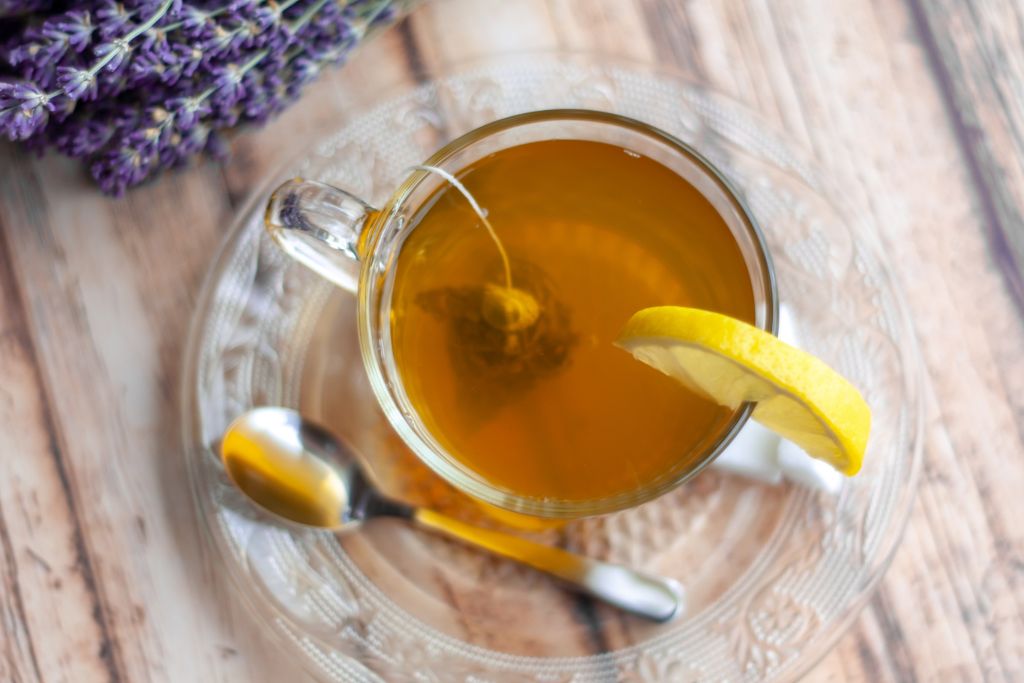 a cup of tea infused with lavender and lemon 